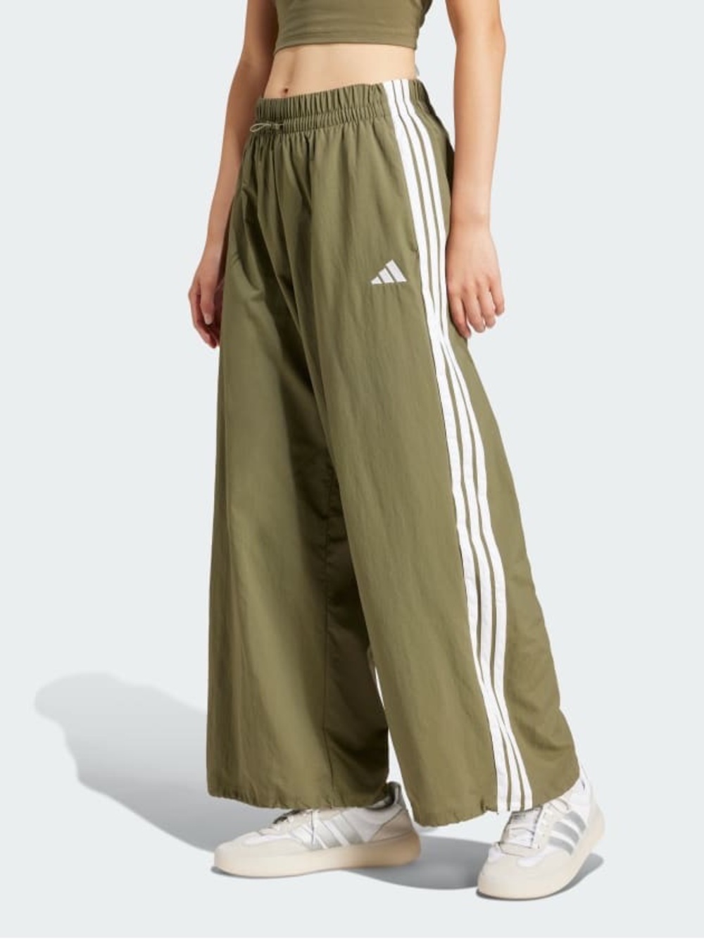 ADIDAS Essentials 3-Stripes Lifestyle Woven Parachute Pants Olive Strata - Picture 2 of 12
